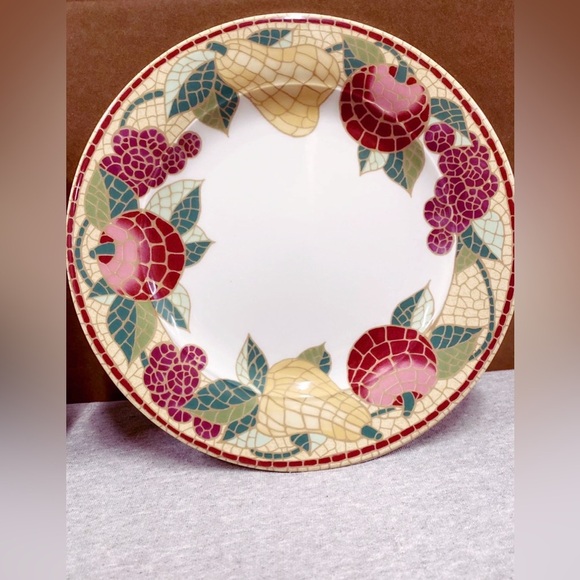 Pier 1 Mosaic Fruit Fall Dinner/Serving Plates~ Earthenware Italy~ Set of 2~ 10" - Picture 4 of 11